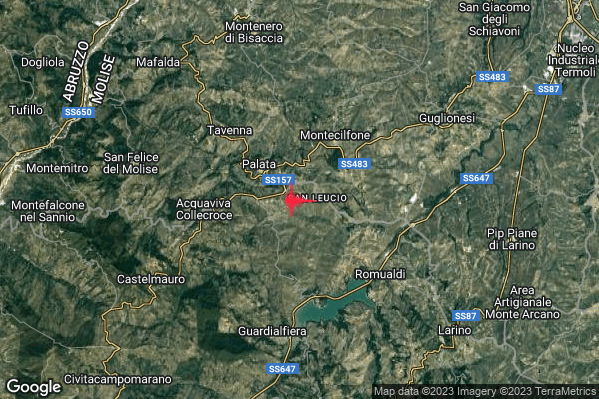 Lieve Terremoto M2.1 epicentro 3 km SE Palata (CB) alle 13:21:46 (12:21:46 UTC)