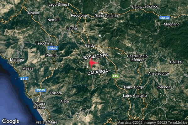 Lieve Terremoto M2.0 epicentro 7 km SE Lauria (PZ) alle 21:46:41 (20:46:41 UTC)