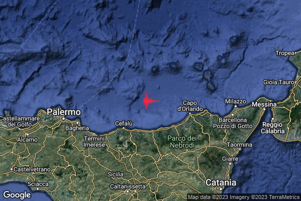 Lieve Terremoto M2.1 epicentro Costa Siciliana nord-orientale (Messina) alle 17:51:32 (16:51:32 UTC)