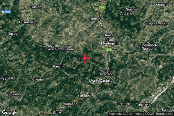 Lieve Terremoto M2.1 epicentro 5 km NW Mercato Saraceno (FC) alle 07:41:08 (06:41:08 UTC)
