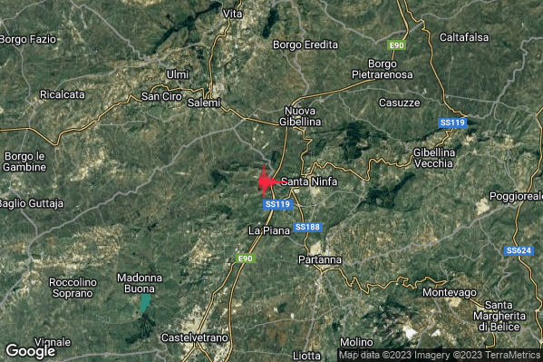 Debole Terremoto M2.5 epicentro 3 km W Santa Ninfa (TP) alle 07:25:10 (06:25:10 UTC)