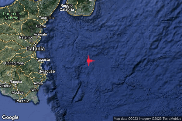 Lieve Terremoto M2.1 epicentro Mar Ionio Meridionale (MARE) alle 03:13:23 (02:13:23 UTC)