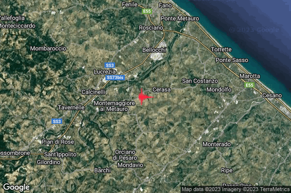 Lieve Terremoto M2.0 epicentro 2 km NE Piagge (PU) alle 11:10:07 (10:10:07 UTC)
