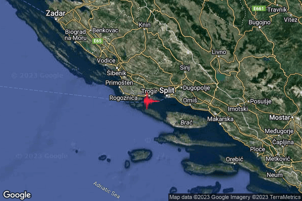 Moderato Terremoto M3.6 epicentro Costa Croata meridionale (CROAZIA) alle 19:56:09 (18:56:09 UTC)