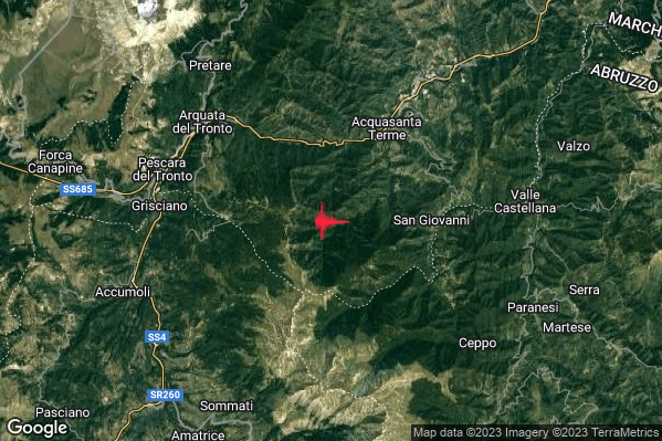 Lieve Terremoto M2.1 epicentro 6 km SW Acquasanta Terme (AP) alle 00:40:13 (23:40:13 UTC)
