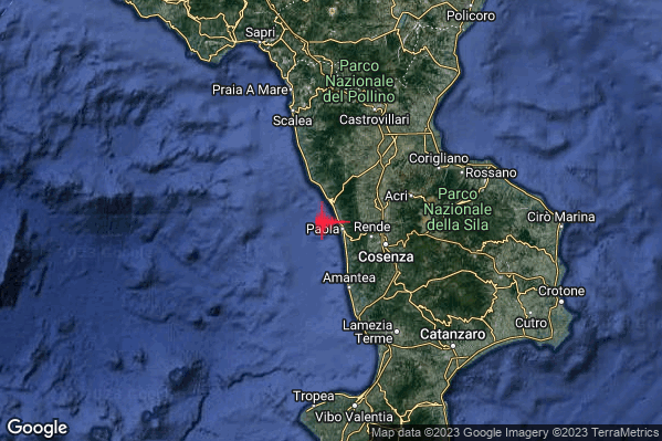 Lieve Terremoto M2.0 epicentro Costa Calabra nord-occidentale (Cosenza) alle 04:33:27 (03:33:27 UTC)