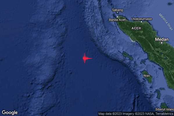 Violento Terremoto M5.8 epicentro Off west coast of northern Sumatera Indonesia [Sea: Indonesia] alle 06:19:29 (05:19:29 UTC)