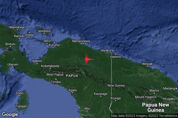 Estremo Terremoto M6.5 epicentro Irian Jaya Indonesia [Land: Indonesia] alle 18:16:24 (17:16:24 UTC)
