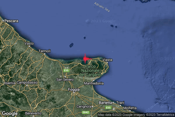 Leggero Terremoto M3.0 epicentro Costa Garganica (Foggia) alle 19:30:35 (18:30:35 UTC)