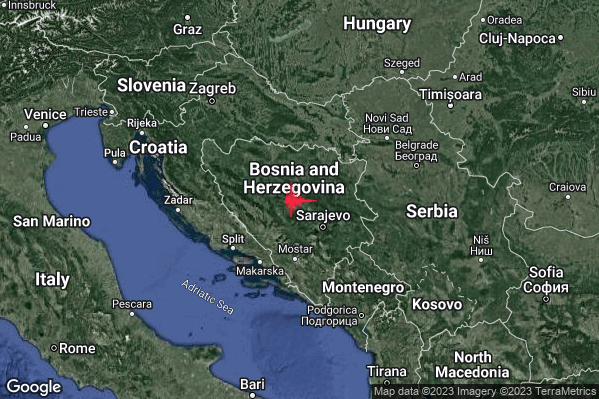 Forte Terremoto M4.9 epicentro Bosnia and Herz. [Land] alle 21:43:25 (20:43:25 UTC)