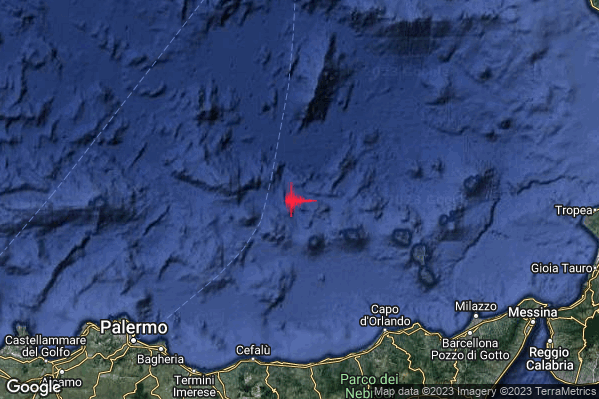 Debole Terremoto M2.3 epicentro Tirreno Meridionale (MARE) alle 02:29:05 (01:29:05 UTC)