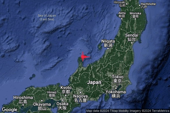 Estremo Terremoto M7.1 epicentro Near west coast of eastern Honshu Japan [Land: Japan] alle 08:10:18 (07:10:18 UTC)