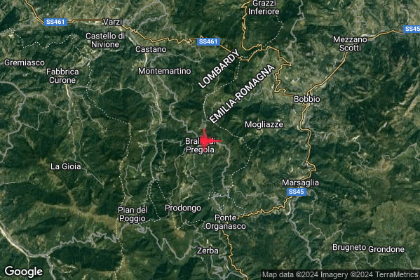 Debole Terremoto M2.3 epicentro 1 km E Brallo di Pregola (PV) alle 01:53:48 (00:53:48 UTC)