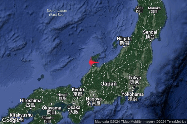 Severo Terremoto M5.6 epicentro Near west coast of eastern Honshu Japan [Sea: Japan] alle 02:17:37 (01:17:37 UTC)