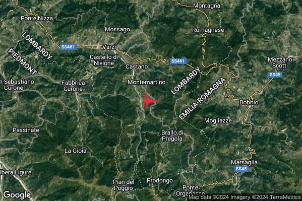Lieve Terremoto M2.2 epicentro 1 km E Santa Margherita di Staffora (PV) alle 03:04:53 (02:04:53 UTC)
