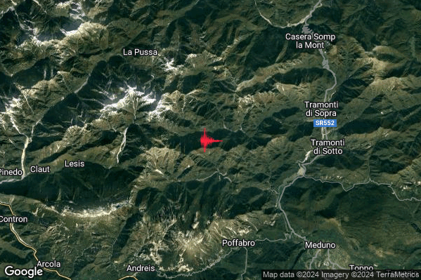 Lieve Terremoto M2.2 epicentro 9 km W Tramonti di Sopra (PN) alle 05:08:03 (04:08:03 UTC)