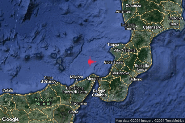 Debole Terremoto M2.4 epicentro Tirreno Meridionale (MARE) alle 05:08:22 (04:08:22 UTC)