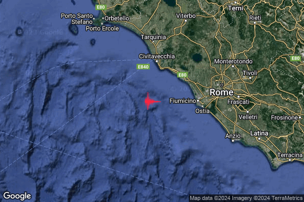 Lieve Terremoto M2.1 epicentro Costa Laziale (Roma) alle 02:04:18 (01:04:18 UTC)