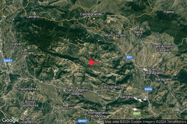 Debole Terremoto M2.3 epicentro 6 km NW Ricigliano (SA) alle 08:58:57 (07:58:57 UTC)