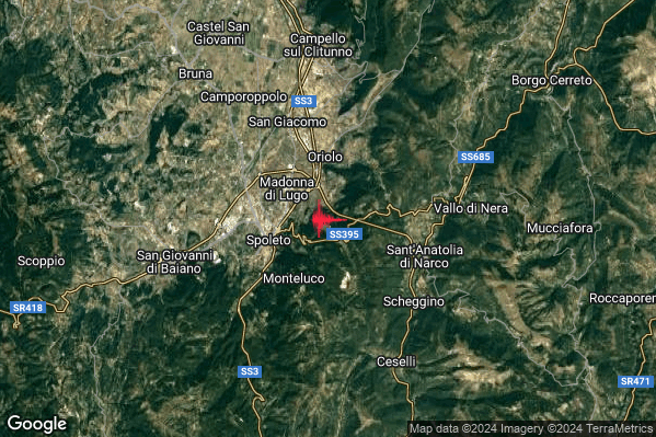 Lieve Terremoto M2.1 epicentro 3 km NE Spoleto (PG) alle 21:45:27 (20:45:27 UTC)