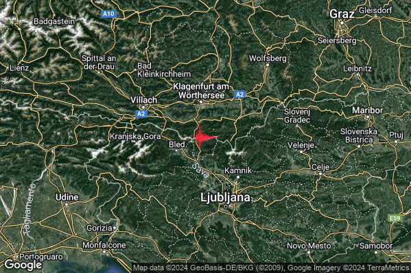 Moderato Terremoto M3.3 epicentro Confine Austri-Slovenia (AUSTRIA SLOVENIA) alle 01:02:26 (00:02:26 UTC)