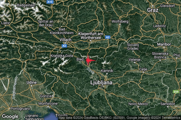 Lieve Terremoto M2.1 epicentro Confine Austri-Slovenia (AUSTRIA SLOVENIA) alle 01:39:33 (00:39:33 UTC)