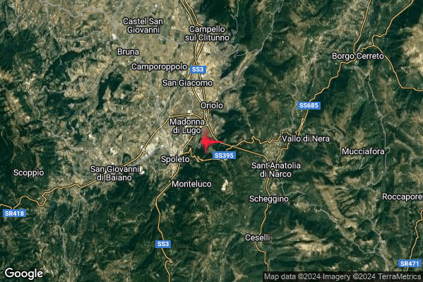 Lieve Terremoto M2.1 epicentro 3 km NE Spoleto (PG) alle 08:44:03 (07:44:03 UTC)