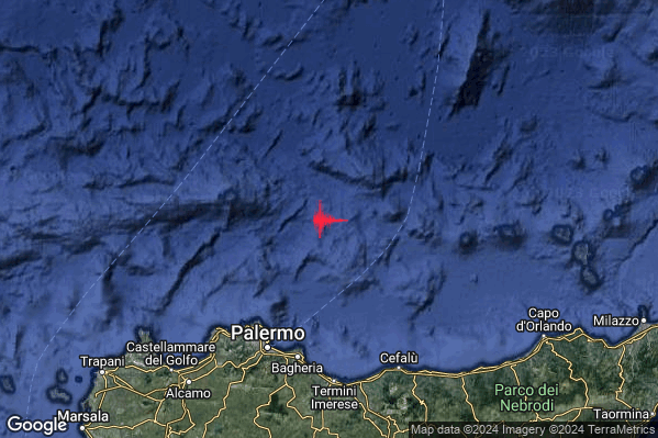 Debole Terremoto M2.7 epicentro Tirreno Meridionale (MARE) alle 05:56:40 (04:56:40 UTC)