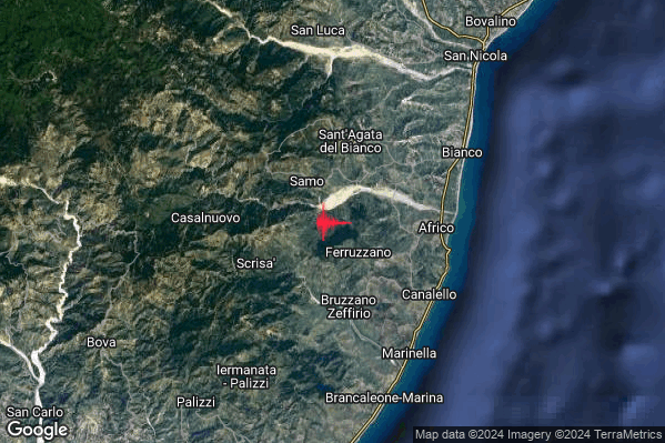 Lieve Terremoto M2.1 epicentro 2 km NW Ferruzzano (RC) alle 22:43:10 (21:43:10 UTC)