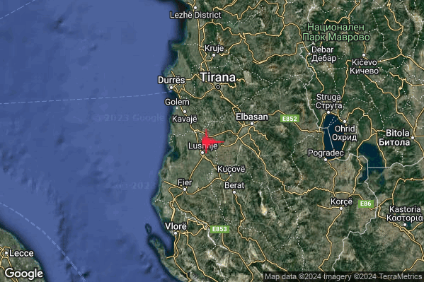 Intenso Terremoto M4.6 epicentro Costa Albanese settentrionale (ALBANIA) alle 00:17:51 (23:17:51 UTC)