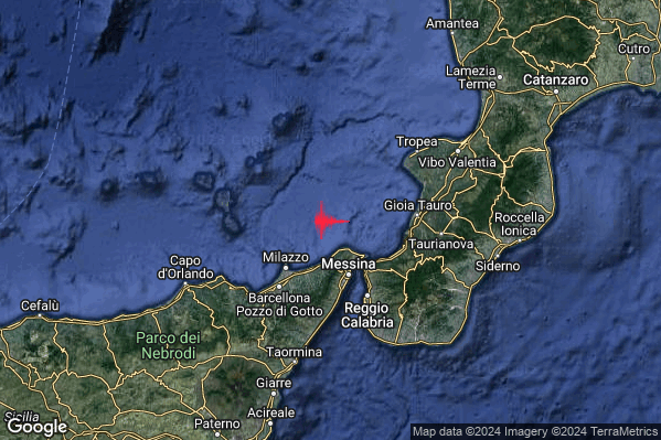 Leggero Terremoto M2.8 epicentro Tirreno Meridionale (MARE) alle 07:32:59 (06:32:59 UTC)