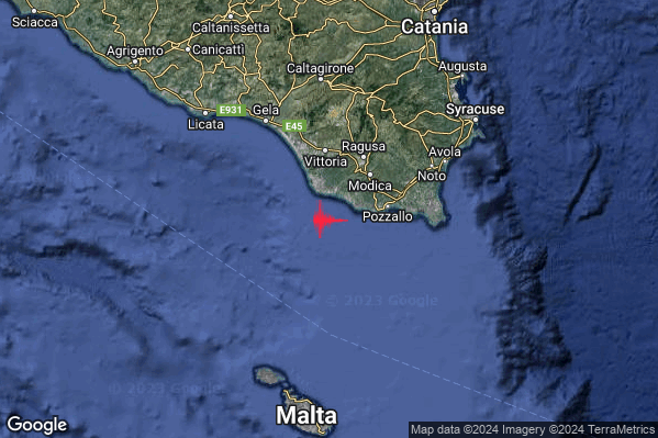 Lieve Terremoto M2.1 epicentro Costa Ragusana (Ragusa) alle 09:13:38 (08:13:38 UTC)