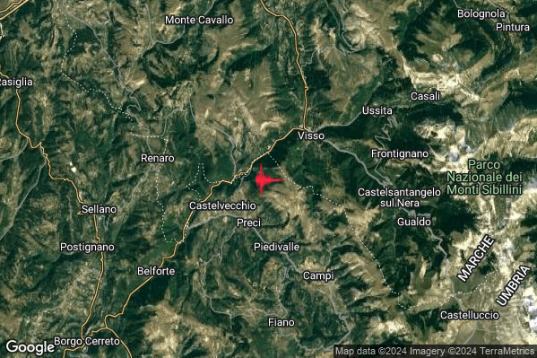 Lieve Terremoto M2.0 epicentro 3 km NE Preci (PG) alle 10:25:06 (09:25:06 UTC)
