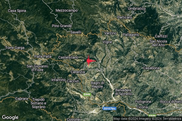 Lieve Terremoto M2.2 epicentro 3 km NE Cerenzia (KR) alle 04:32:21 (03:32:21 UTC)