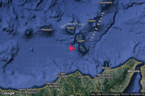 Lieve Terremoto M2.0 epicentro Isole Eolie (Messina) alle 00:07:19 (23:07:19 UTC)
