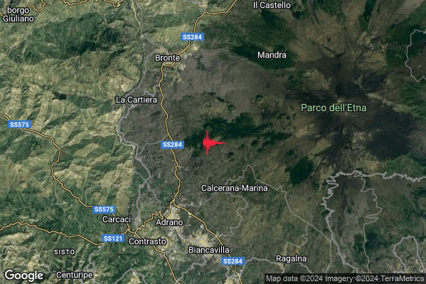 Lieve Terremoto M2.2 epicentro 8 km NE Adrano (CT) alle 06:08:13 (05:08:13 UTC)