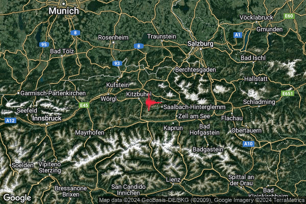 Debole Terremoto M2.6 epicentro Confine Austria-Germania (AUSTRIA GERMANIA) alle 14:35:19 (13:35:19 UTC)