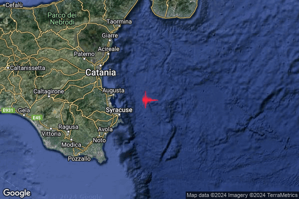 Debole Terremoto M2.5 epicentro Costa Siracusana (Siracusa) alle 23:24:31 (22:24:31 UTC)