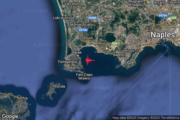 Debole Terremoto M2.6 epicentro Campi Flegrei alle 10:35:04 (09:35:04 UTC)