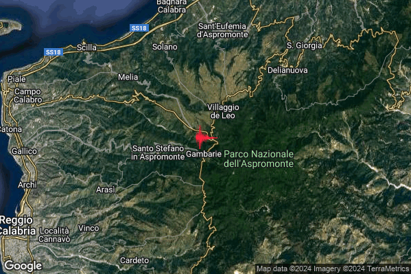 Debole Terremoto M2.4 epicentro 4 km E Santo Stefano in Aspromonte (RC) alle 20:22:26 (19:22:26 UTC)