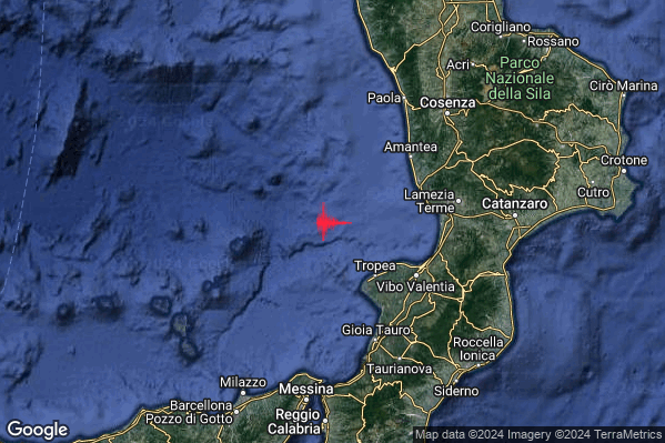 Debole Terremoto M2.4 epicentro Tirreno Meridionale (MARE) alle 10:37:47 (09:37:47 UTC)