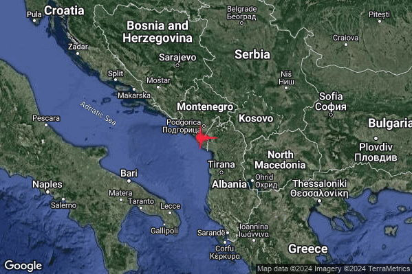 Leggero Terremoto M3.2 epicentro Albania [Land] alle 23:47:09 (22:47:09 UTC)