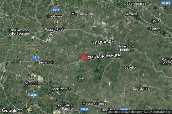 Debole Terremoto M2.4 epicentro 8 km SE Poggio Rusco (MN) alle 02:33:41 (01:33:41 UTC)