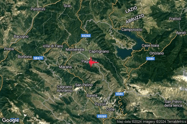 Debole Terremoto M2.3 epicentro 2 km SW Capitignano (AQ) alle 03:19:18 (02:19:18 UTC)