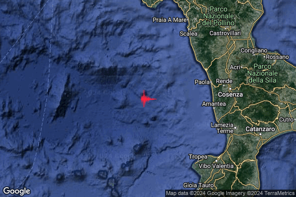 Distinto Terremoto M4.1 epicentro Tirreno Meridionale (MARE) alle 16:00:24 (15:00:24 UTC)