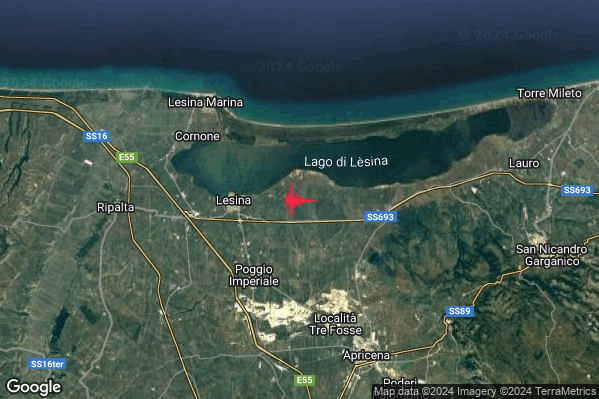 Lieve Terremoto M2.0 epicentro 4 km E Lesina (FG) alle 16:58:17 (15:58:17 UTC)