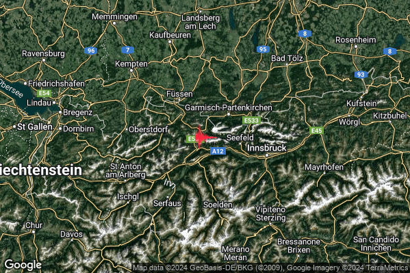 Moderato Terremoto M3.3 epicentro Confine Austria-Germania (AUSTRIA GERMANIA) alle 00:06:45 (23:06:45 UTC)