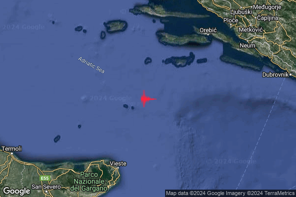 Leggero Terremoto M3.2 epicentro Adriatico Centrale (MARE) alle 08:59:43 (07:59:43 UTC)