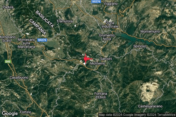 Debole Terremoto M2.5 epicentro 2 km W Moliterno (PZ) alle 04:51:51 (03:51:51 UTC)