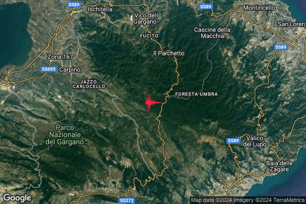 Lieve Terremoto M2.0 epicentro 10 km S Vico del Gargano (FG) alle 22:33:03 (21:33:03 UTC)